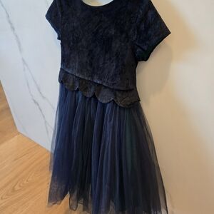 Jacadi Navy and Emerald Velvet Top With Tulle Skirt